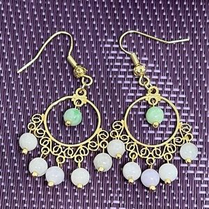 Antique style Jade Earrings with 14k gold plated on s925 silver.